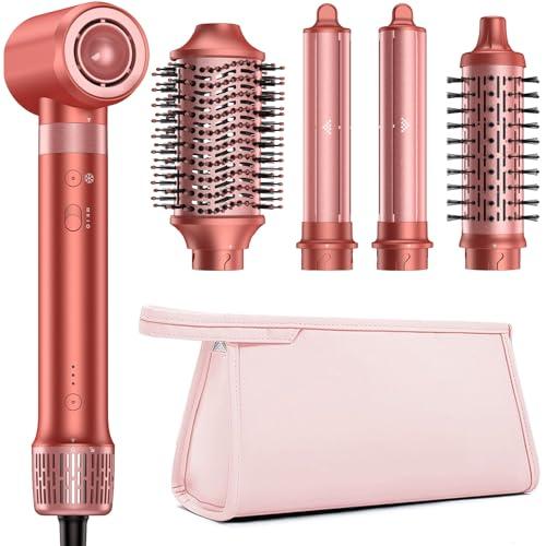 HITTIONA 5 in 1 High-Speed Hair Dryer Brush - Hot Air Styler & Hair Styler, Fast Drying Blow Dryer Brush No Heat Damage Multi-Styler Auto Wrap Curlers for Volumizing Curl Straighten Frizz-Free