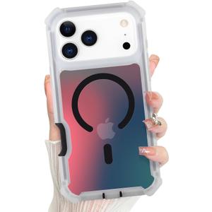 Bonoma for iPhone 17 Pro Case 2025, Iridescent Back, Magnetic Support for MagSafe Shockproof Cover, Crystal and Corner High-Duty Protection for Girls Women -Black