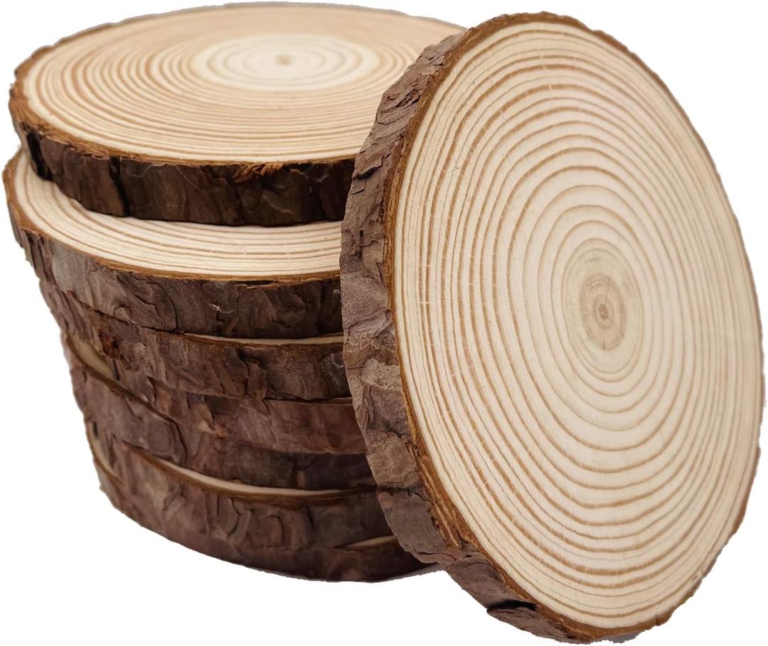 Unfinished Natural with Tree Bark Wood Slices 9 Pcs 5.1-5.5inch Disc Coasters Wood Coaster Pieces Craft Wood kit Circles Crafts Christmas Ornaments DIY Crafts with Bark for Crafts Rustic Wedding