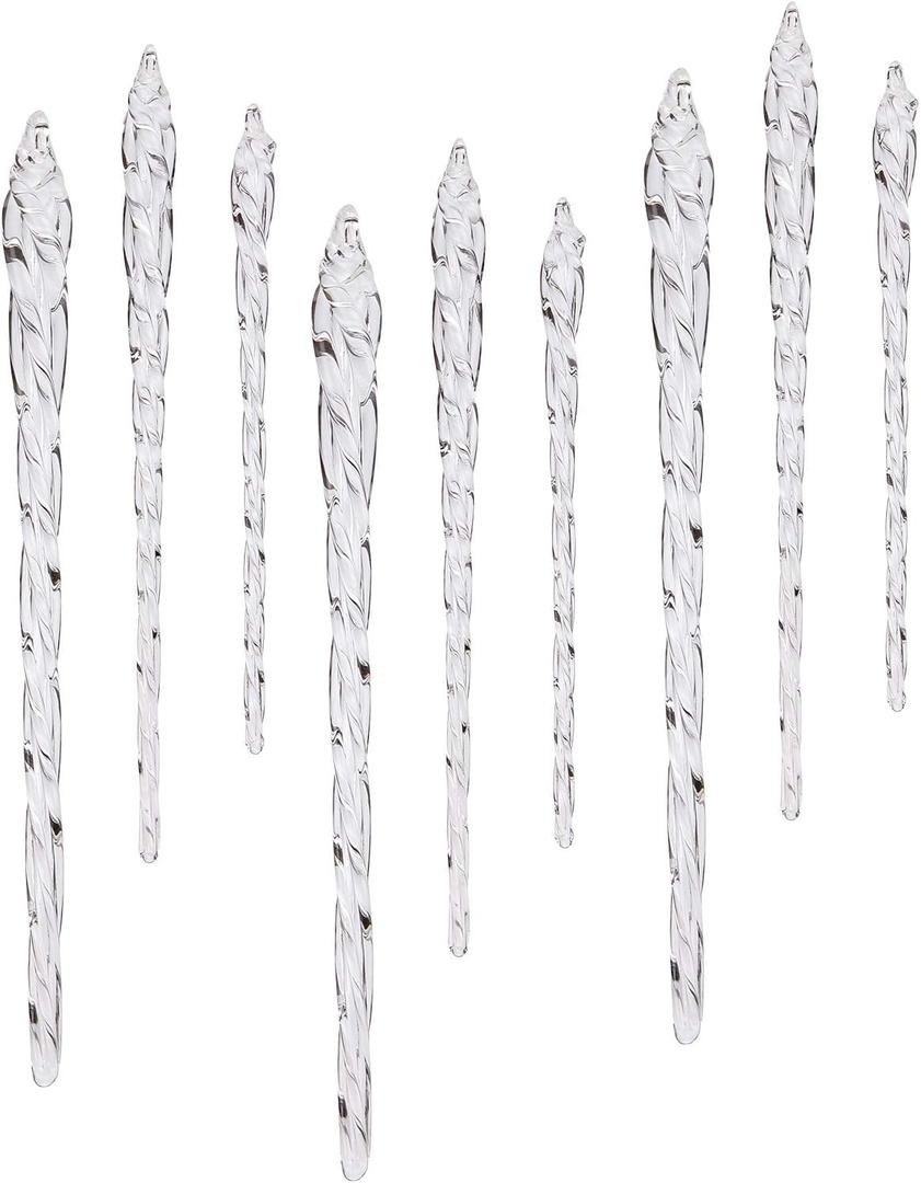 Sea Team Clear Glass Icicles Drops Ornaments for Christmas Tree Decorations, 3.9-5.9 inches, Set of 36