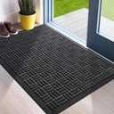 Mibao Front Door Mat, Heavy Duty Durable Welcome Mat for Outdoor Indoor, Dirt Trapper Waterproof Super Absorbent Door Mat for Entryway Outside Patio Porch, 29.5" x 17", Black