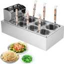 JIAWANSHUN Commercial Pasta Cooker with 6 Noodle Baskets, 50-250 Temperature Adjustable, 110V Electric Noodles Cooking Machine for Restaurant, Stainless Steel Dumpling & Ramen Cooker