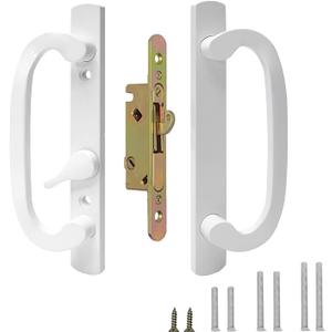 Sliding Patio Door Handle with Mortise Lock,Offset Position,45 Keyway,3-15/16" H.C.Fits 1-3/8" to 2" Thick Doors,White Zinc Diecast