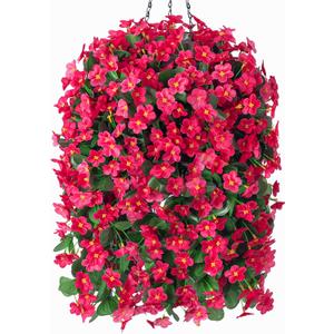 Artificial Fake Hanging Flowers Plants Baskets for Outdoor Outside Porch Decoration, Faux Silk Hotpink Realistic UV Resistant Orchid Long Vines in Planter for Spring Summer Home Patio Balcony
