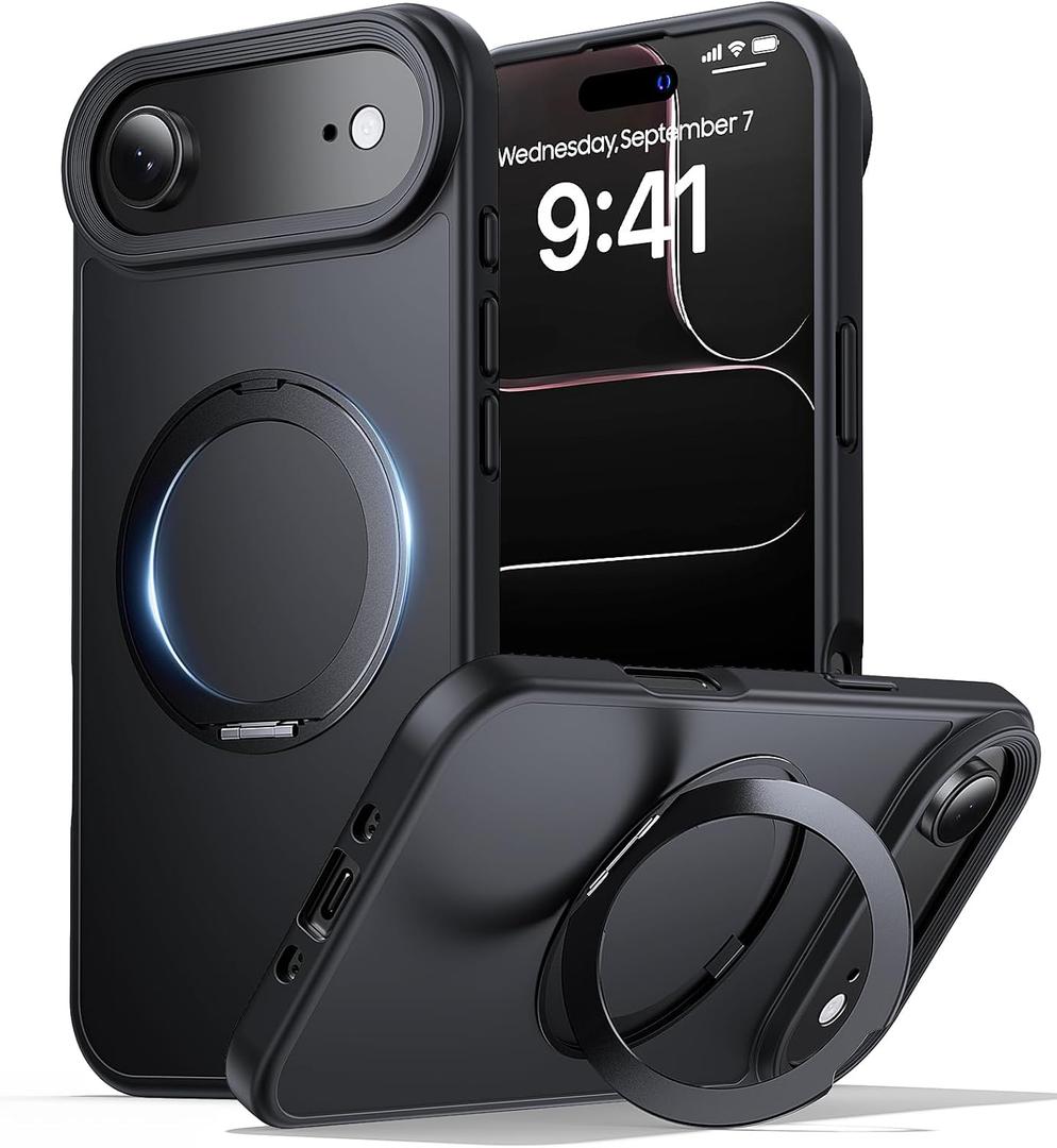 for iPhone Air Case with Stand,Fits MagSafe,Military Drop Protection,Build in Kickstand,iPhone Air Phone Case 6.5" Matte Black