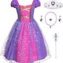 JerrisApparel Girl Princess Costume Dress for Birthday Party (8-9, Purple With Accessories)