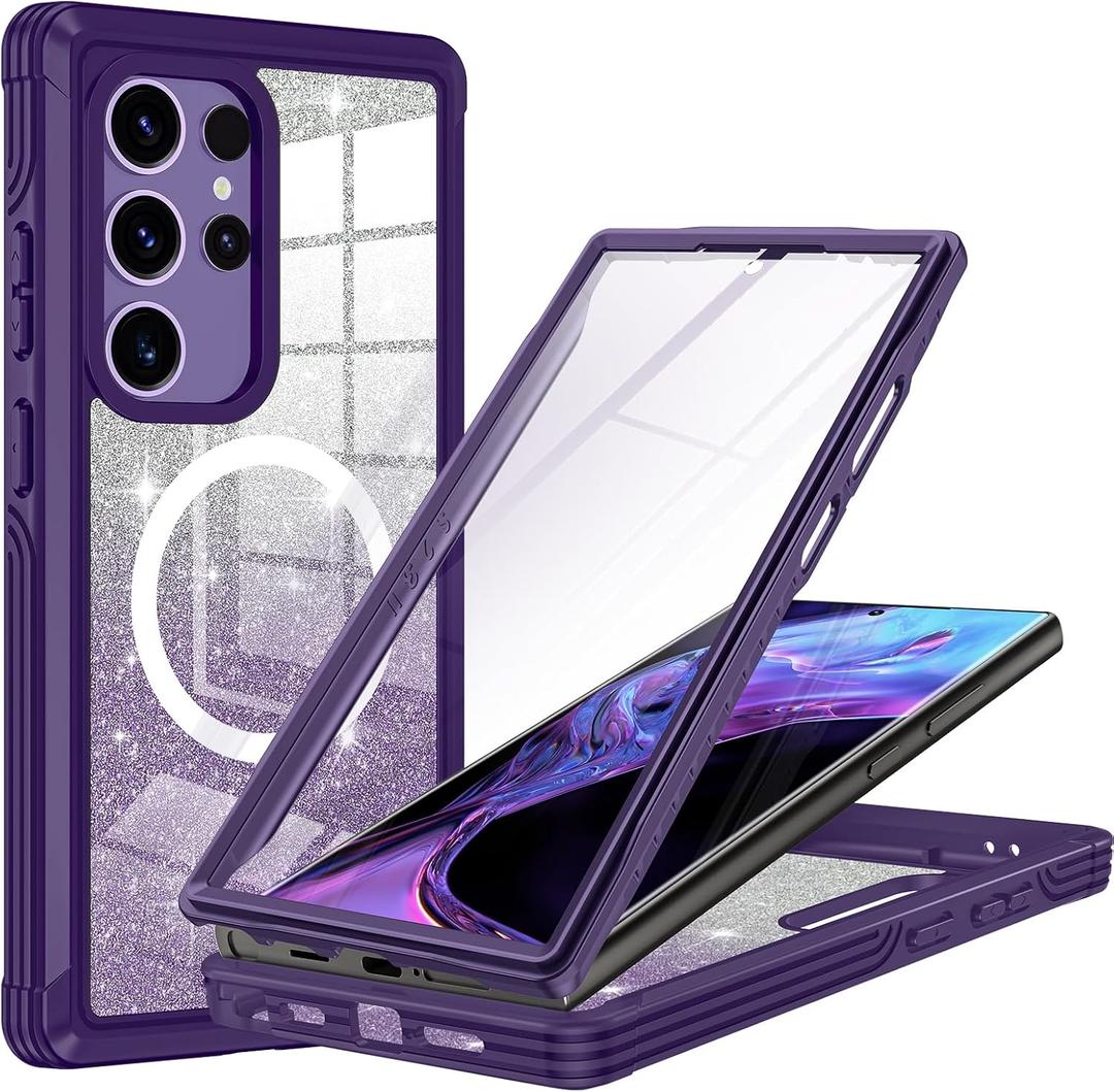 Hekodonk for Samsung Galaxy S24 Ultra Case Glitter,Compatible with MagSafe[Built-in Tempered Glass Screen Protector & Camera Lens Protection] Full Body Shockproof Protective Bling Phone Case,Amethyst