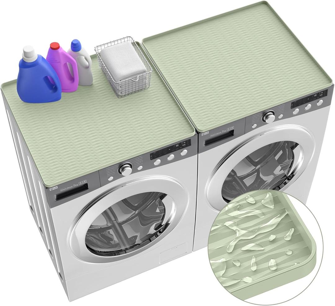 ME.FAN Washer and Dryer Covers for the Top, 2PCS 25.6''x 23.6'' Silicone Washer Dryer Top Protector Mat, Non Slip Silicone Countertop Mat for Laundry/Kitchen - Desert Sage