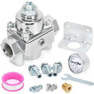 12-803 Adjustable Fuel Pressure Regulator with Gauge, Compatible with Holley and Edelbrock Carburetors, 4.5-9 PSI, 3/8" NPT, 1-in 2-Out