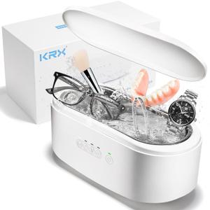 Ultrasonic Cleaner, KRX 47kHz Portable Professional Ultrasonic Jewelry Cleaner Machine with Touch Control & 4 Time Modes for Ring, Eyeglasses, All Dental, Retainer (Pure White, 450ml)