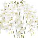 IPOPU White Orchid Artificial Flowers 5 Pcs Real Touch Orchids with Stem for Vase Wedding Party Table Centerpiece DIY Home Office Decor