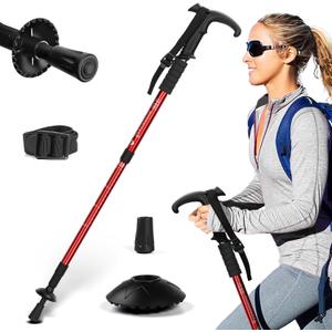 Walking Stick for Hiking, Adjustable Hiking Poles Lightweight for Men, Women and Kids, Walking Canes for Seniors Balance, Aluminum Trekking Poles Use for Travel, Skiing, Hiking, Mountaineering (Red)