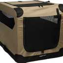 Amazon Basics Portable Folding Soft Dog Crate, 2-Door, Collapsible Travel Kennel, Top & Front Loading, Small 26" x 18" x 18", Tan