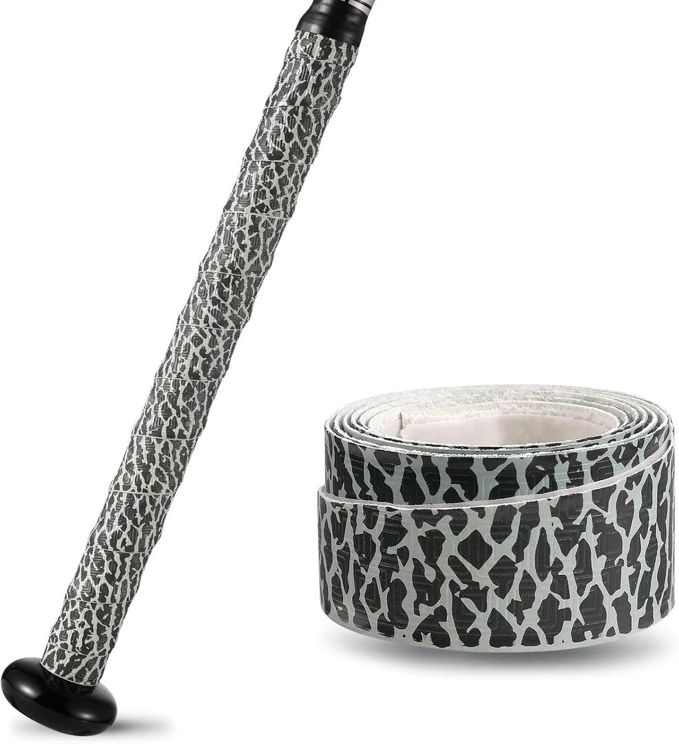 1.1mm Bat Grip Tape, Greek Key Double-Stamping Textured, Baseball & Softball Bat Tape for All-Weather Performance, Non-Slip, Precut for Easy Install (Zebra)