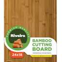 Riveira Brown Bamboo Wood Cutting Board  Gourmet Bamboo Grandeur: 24 x 18 Wooden Cutting Board  Wooden Cutting Boards For Kitchen Decorative  Innovative Juice Grooves Wooden Chopping Board