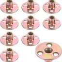 10-Pack M10x17mm T-Nuts Zinc Plated Carbon Steel Tee Nut 3-Hole Round Base Weld Nuts Through Hole Furniture Hardware Flange Insert Female Thread Gold