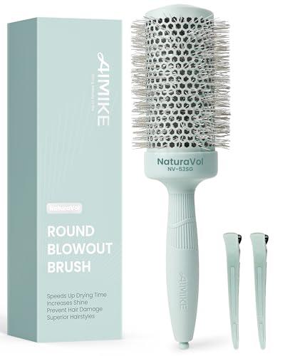 AIMIKE NaturaVol Round Brush for Blow Out, Large Round Hair Brush with Nano Thermal Ceramic Tech, for Fine Hair-Friendly Blow Drying & Styling at Home, Maximum Volume Shine-2.1" Barrel, 3" w/Bristle