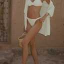 Imily Bela Women's Summer 2 Piece Swimsuit Cover up Crochet Knit Cardigan Tops Long Pants Set Bathing Suit Beach Outfit (Beige, XL)
