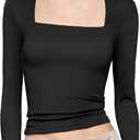 PUMIEY Long Sleeve Shirts for Women y2k Clothes T Shirts Womens Fashion Going Out Tops Fall Outfits Basic Tee, Jet Black, X-Large