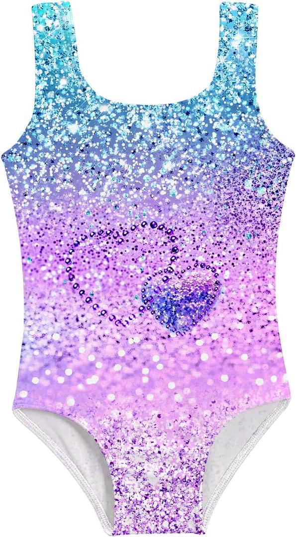 Funnycokid Gymnastics Leotards for Girls Sparkly Colorful Kids Tumbling Outfit  (6-7 Years, Diamond Heart Purple)
