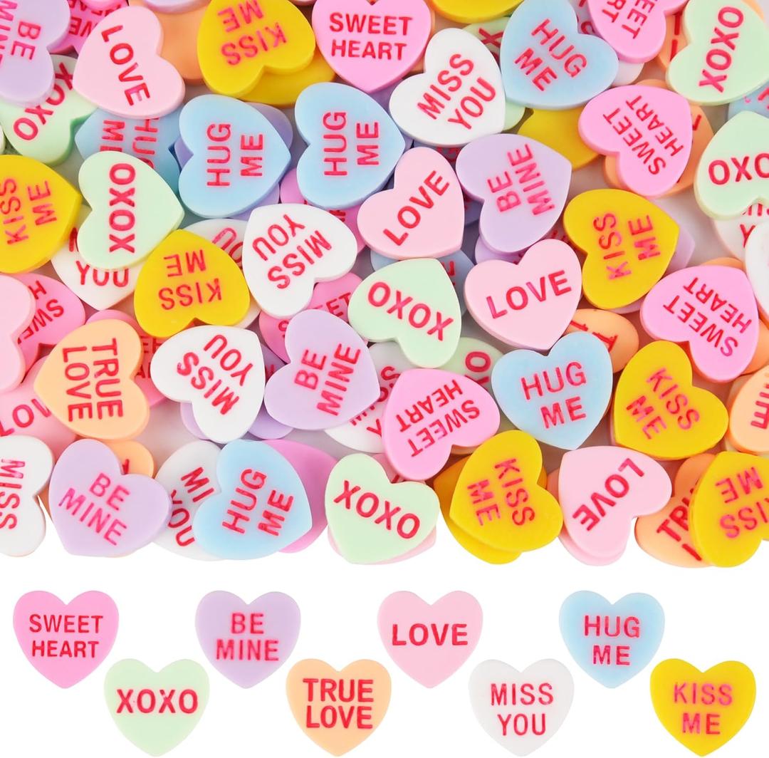 120 Pcs Valentine Conversation Heart Resin Pastel Candy Heart Ornaments for Table Decorations Vase Filler Valentines Wedding Home Table Party DecorMacaron