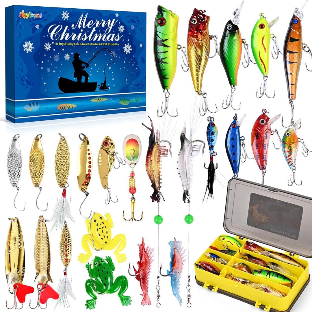 Fishing Advent Calendar 2025, 24 Days of Christmas Countdown Advent Calendar with Fishing Lures Set for Fisher, Men, Teens, Boys & Adults,Xmas Gift for Dad,Husband