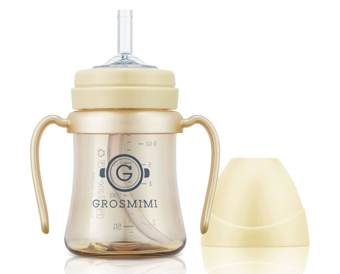 GROSMIMI Spill Proof no Spill Magic Sippy Cup with Straw with Handle for Baby and Toddlers, Customizable, PPSU, BPA Free 6 oz (Butter)