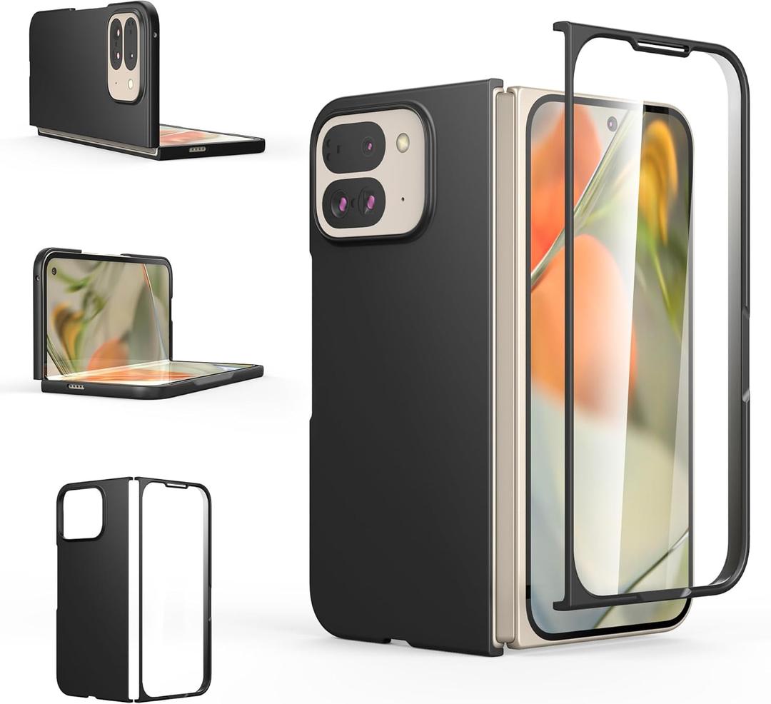 Foluu Slim Fit Case for Google Pixel 9 Pro Fold 2024, with Front Built-in Screen Protector, Ultra Thin Matte PC with Non-Slip Grip Protective Cover for Google Pixel 9 Pro Fold 2024 (Black)