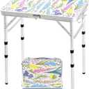 Folding Camping Table 2ft Portable Picnic Table Adjustable Height Small Card Table Aluminum Foldable Lightweight with Carry Handle for Outdoor Indoor Hiking Camp BBQ Beach (Blooming Floral)