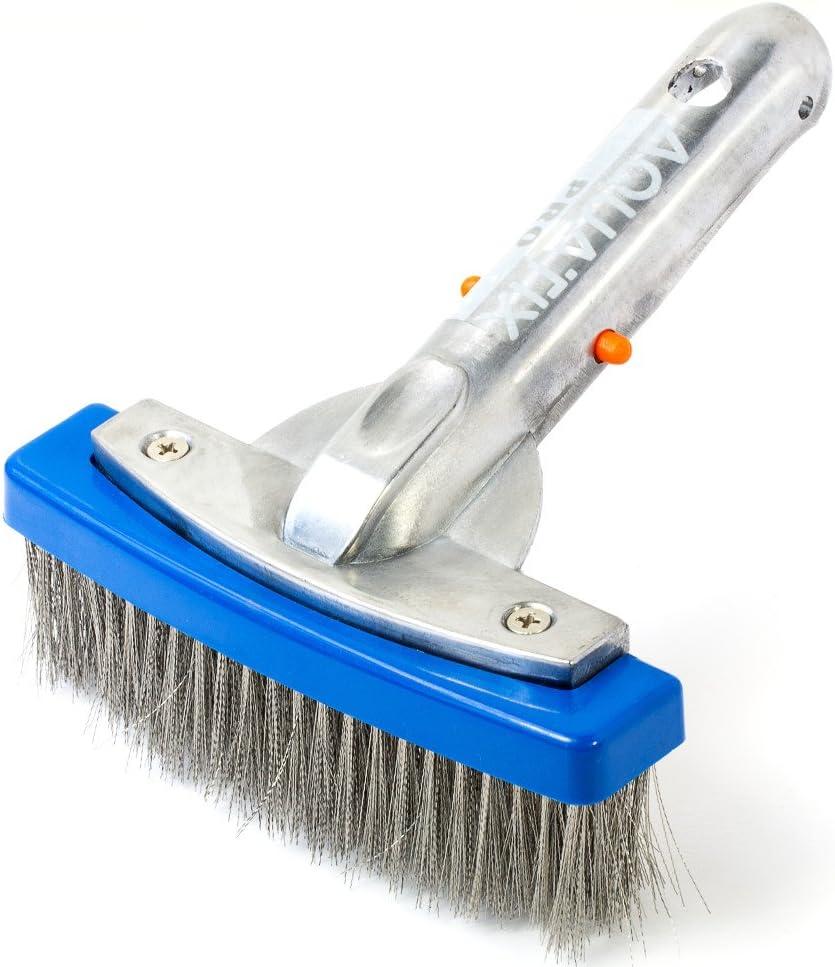 Aquatix Pro Heavy Duty 5" Pool Brush, Durable Stainless Steel Bristles, Aluminium Handle, Tackles & Cleans Stubborn Stains in Swimming Pools, Steps, Walls, Tiles, Best for Concrete & Gunite Surfaces