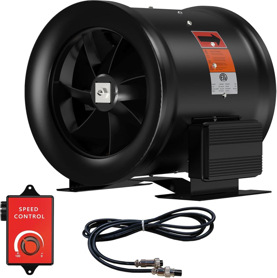 FICBXRA 12 Inch Inline Duct Fan with Speed Controller - EC Motor Ventilation Exhaust Fan for Heating Cooling Booster, Grow Tents, Hydroponics, NSK/ SKF bearings, ETL Listed