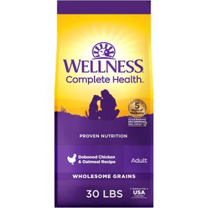 Wellness Complete Health Adult Dry Dog Food, Wholesome Grain Kibble, Natural, Chicken and Oatmeal Recipe, 30 lb Bag