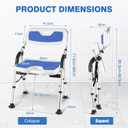 DEWEL Foldable Shower Chair for Elderly and Disabled, Folding Shower Seat with Armrests and Back Height Adjustable, Aluminum Alloy Bath Seat for Inside Shower, 330lbs Capacity (Blue)