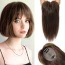 REECHO Real Human Hair Toppers for Women - 10 inch with Bangs, Medium Brown