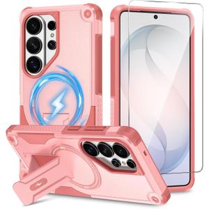 Caka for Samsung Galaxy S26 Ultra Case [Compatible with MagSafe] [Invisible Kickstand] [HD Screen Protector], Protective Magnetic Phone Cover for Samsung S26ultra 5G 6.9 2026 - Pink