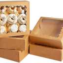 Bakepacker 36pcs Brown Pie Boxes 9x9x2.5 inches Easy Assemble Macaroon Cookie Boxes Bakery Boxes with Window for Bakery (Auto-pop Up)