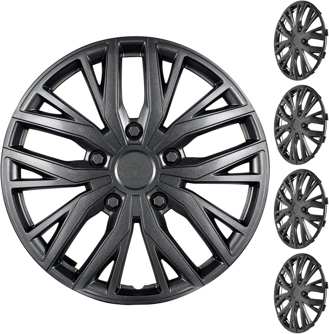 17 Inch Universal Hubcaps Wheel Covers, Snap-On Wheel Rim Covers for Cars and SUVs, Compatible with Most Steel Wheels, Set of 4 (Grey)
