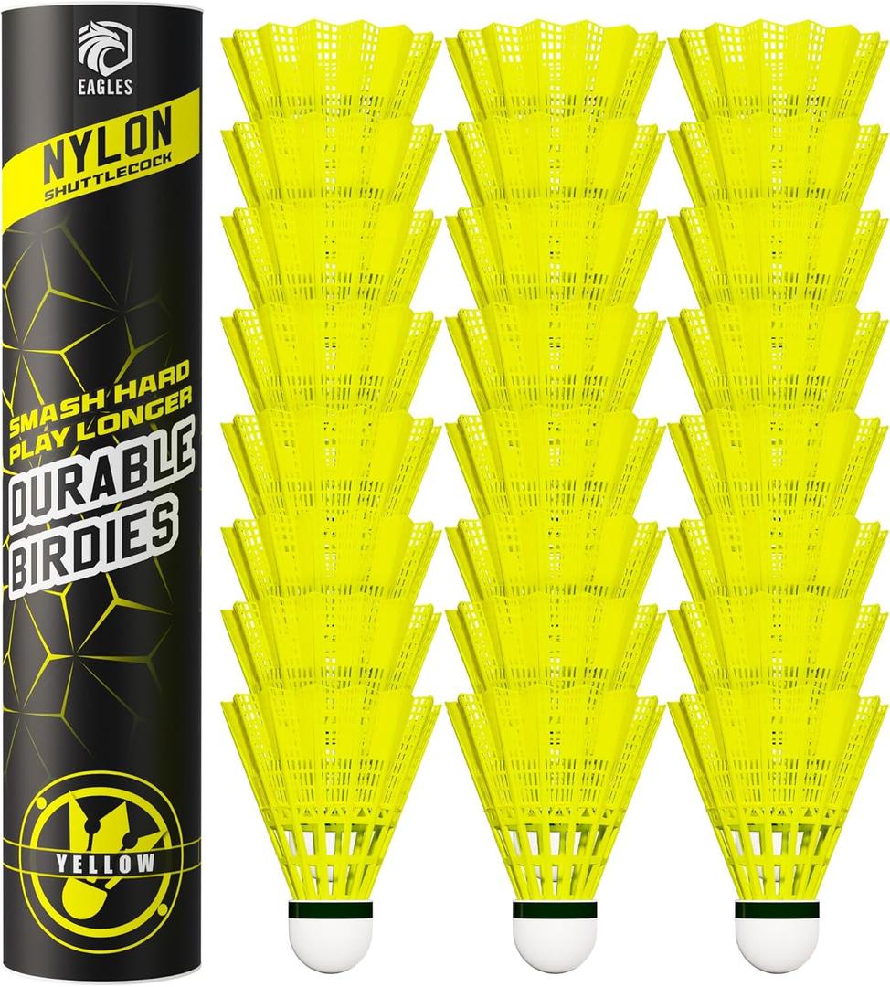 Badminton Birdies - Nylon Bedminton Shuttlecocks for Softball/Baseball Batting Training - Highly Stable & Durable Shuttle Balls for Indoor and Outdoor Matches (12 Pack, Yellow)