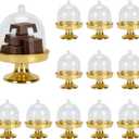 Tissting 12PCS Mini Cake Stand with Lid,Tiny Cake Dome with Clear Plastic For Chocolate, Cheese, Coconut Macaroons, Rum Balls, Candies,Golden Bottom Dessert Tray (plastic 4)