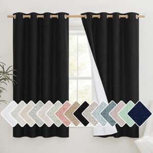 NICETOWN Vintage Open Linen Weave Flax Thermal Curtains, 100% Blackout Curtains 48 inches Long for Dining Room, Soundproof Window Treatment Drapes for Cupboard, Black, 52" Wide Per Panel, Set of 2 (52"W x 48"L (Pack of 2))