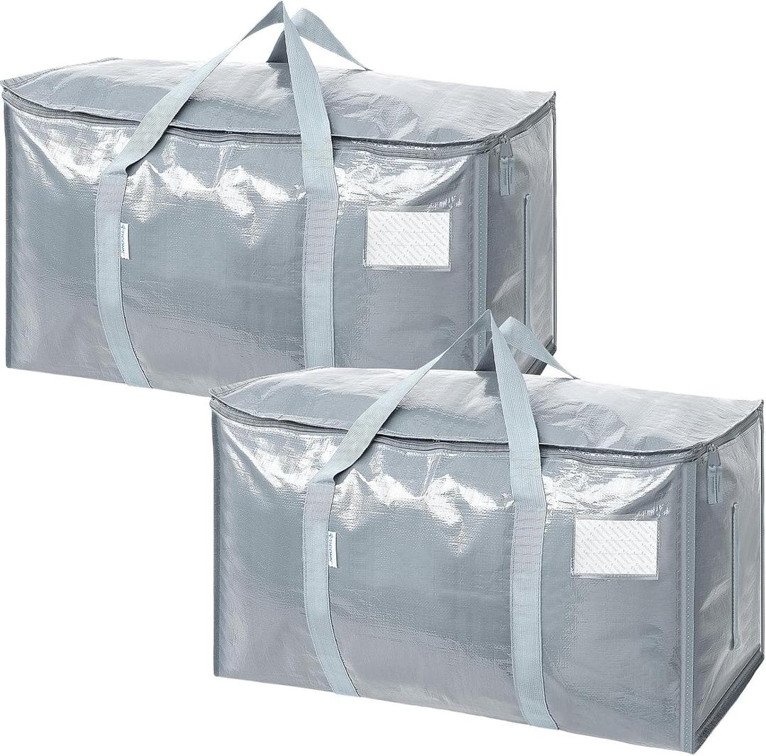 TICONN 2 Pack Extra Large Moving Bags Heavy Duty with Zippers & Carrying Handles, Durable Storage Bags Moving Boxes for Closet Organizers and Storage (2 Pack, Light Grey)