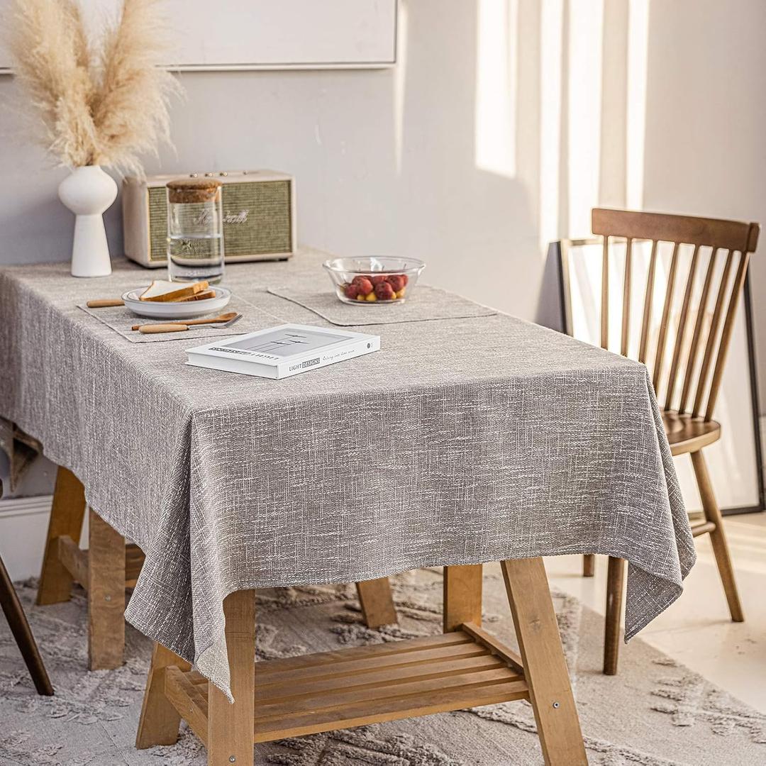 Waterproof Cotton Linen Tablecloths Rectangle Dining Table Cloth, Wipe Clean Indoor & Outdoor Table Cover for Buffet Party and Banquets, Wrinkle Resistant 54"x70" Gray Coffee