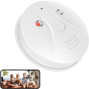 1080P HD Wireless WiFi Camera Smoke Detector for Home Security with App Control, Motion Detection, 150 Indoor Camera with Night Vision & Loop Recording for Office/Garage/Shop/Pet,User-Friendly, EXP: 10 Years After Installation 