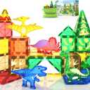 Coodoo Dinosaur Toys Magnetic Tiles - Magnet Building Blocks for Toddler Kids Toys STEM Sensory Outdoor Toy for 3+ Year Old Boys and Girls, Dinosaur World Creative Games Kids (Multicolored-1)