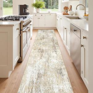 RELEANY Washable Area Rugs 2'x8' Non-Slip Modern Abstract Soft for Living Room Entryway Bedroom Nursery, Print Pattern, Neutral Brown Gray
