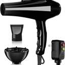 Hair Dryer, 3500 Watt Professional Salon Ionic Blow Dryer with AC Motor, 3 Heat Settings, 2 Speeds, Cool Shot Button, Tourmaline Ceramic, Concentrator & Diffuser Attachments, Black,110V