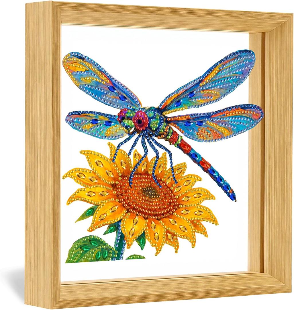 Eiflow Tabletop Diamond Art with Wood Frame, Desktop Diamonds Painting Kit for Adults Dragonfly, DIY Acrylic Gem Art Painting on Stand Board Kit
