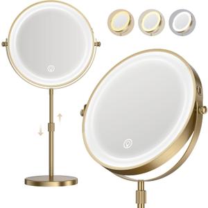 Lighted Makeup Mirror, 5000 mAh Rechargeable Double Sided Magnifying Vanity Mirror with 3 Colors, 1x/20x, 360 Rotation , Brightness Adjustable lighted mirror with magnification, Antique Bronze