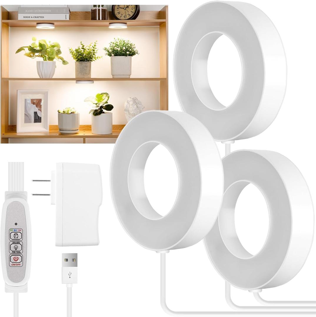 LORDEM Ceiling Grow Light for Indoor Plants, 144 LEDs Full Spectrum LED Plant Light, 5V Plant Lamp with 4/8/12H Auto Switch, 4 Dimmable Brightness Levels, Ideal for Small Plants, Tri Head, Corded