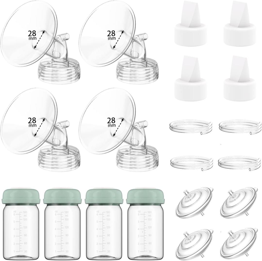 4 Full Pump Parts Kits for Spectra S1/S2/9 Plus/Synergy Gold, Replacement Kit for Spectra Pump Parts 4PC,Include 28mm Flange, Duckbill Valve, Tube, Bottle, Backflow Protector, Not Original Accessories (Green)